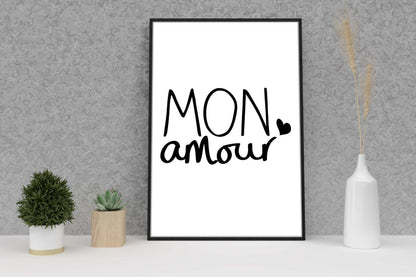 Mon Amour Heart Motivational Inspirational Positive Words Poster Art Print Wall
