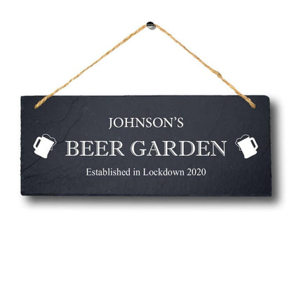 Personalised Name Engraved Slate Beer Garden Sign Lockdown Memory Keepsake