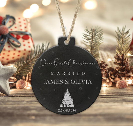Personalised First Christmas Married Bauble: Acrylic Keepsake Gift