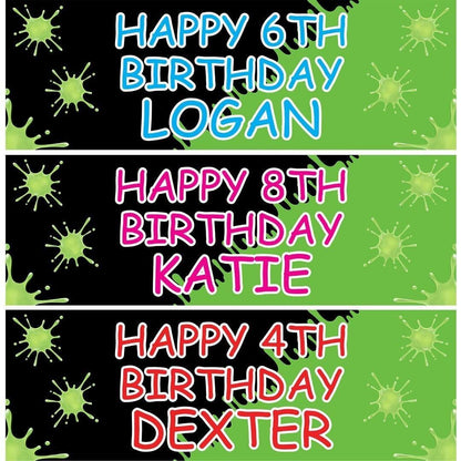 2 Personalised Slime Birthday Kids Party Celebration Banners Decoration Posters
