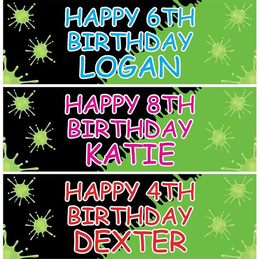 2 Personalised Slime Birthday Kids Party Celebration Banners Decoration Posters