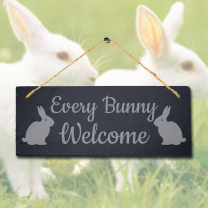 Every Bunny Welcome Laser Engraved Hanging Slate Rabbit Bunny Plaque Sign