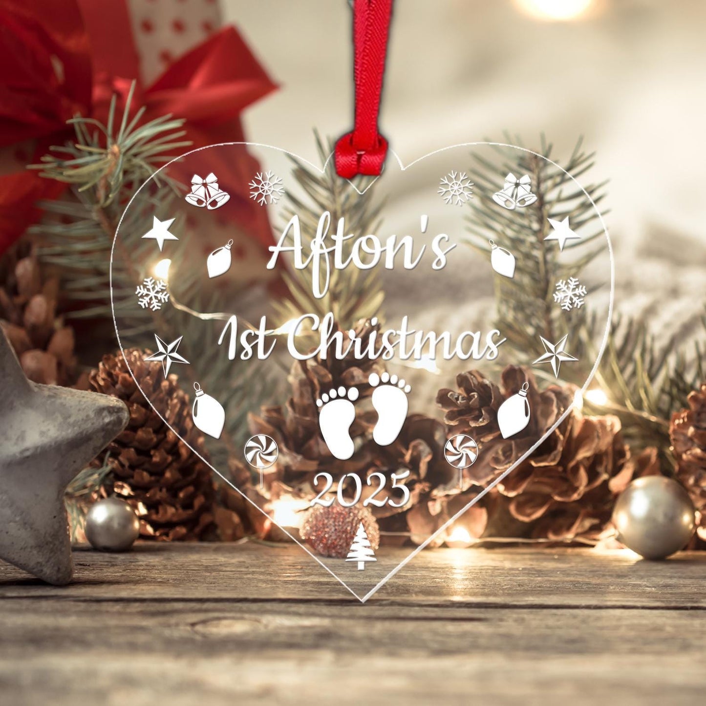 Personalised Baby's First Christmas Bauble: Laser Engraved Acrylic Ornament