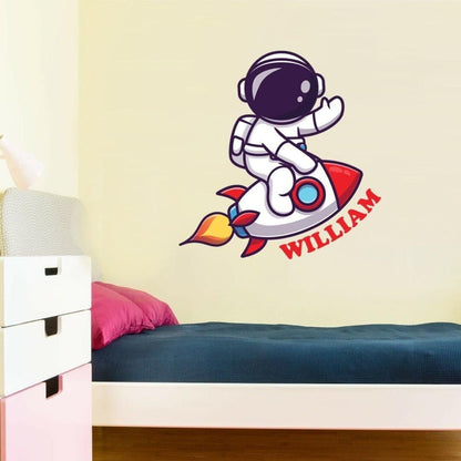 Personalised Rocket Ship With Name Wall Sticker Custom Name Decal Space Boys Bedroom Vinyl