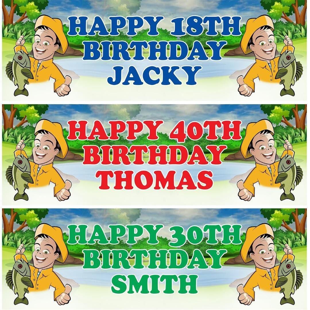 2x Personalised Fisherman Birthday Banner: Custom Name & Age