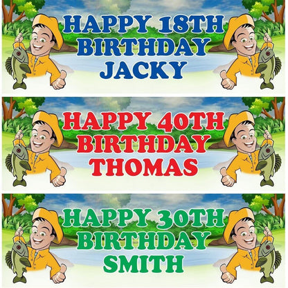 2x Personalised Fisherman Birthday Banner: Custom Name & Age