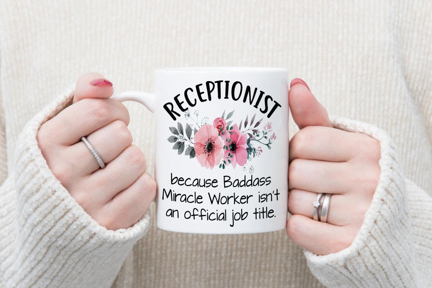 Receptionist Mug & Coaster Set Baddass Miracle Worker Funny Birthday Coffee Gift