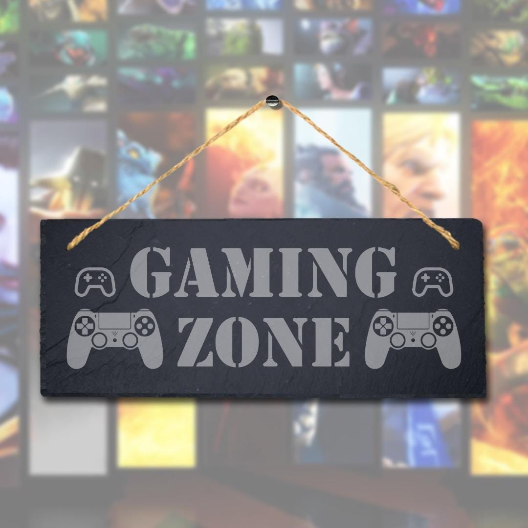 Gaming Zone Laser Engraved Hanging Slate Sports Gaming Room Home Plaque Sign
