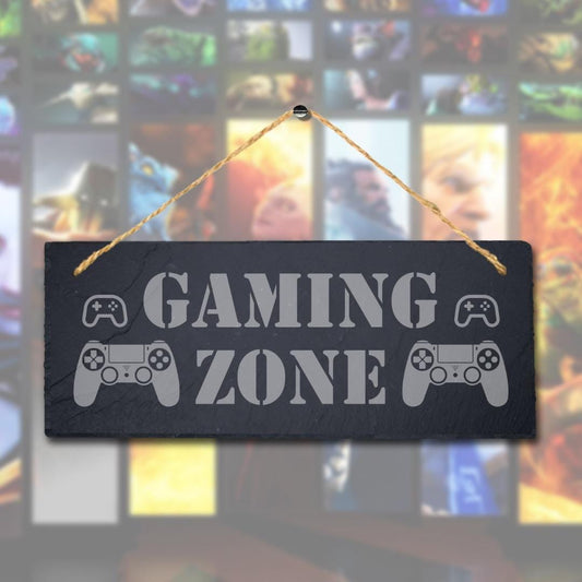 Gaming Zone Laser Engraved Hanging Slate Sports Gaming Room Home Plaque Sign