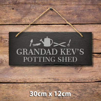 Personalised Name Hanging Slate Sign Engraved Plaque Shed Greenhouse Garden