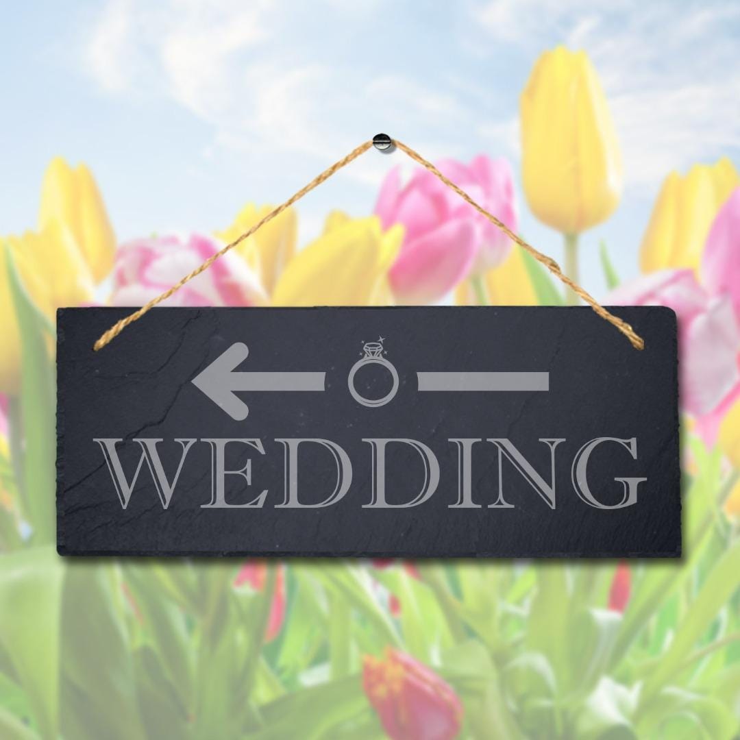 Wedding Left Way Arrow Laser Engraved Hanging Slate Wedding Venue Plaque Sign