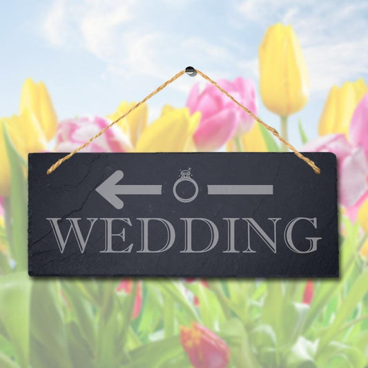 Wedding Left Way Arrow Laser Engraved Hanging Slate Wedding Venue Plaque Sign