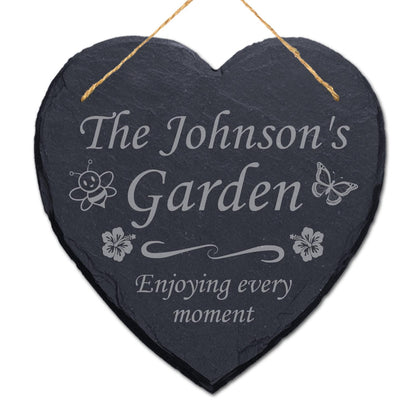 Personalised Engraved Natural Slate Hanging Family Garden Sign Plaque