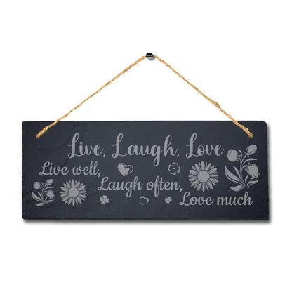 Live Well Laugh Often Love Much Engraved Hanging Slate Life Rules Plaque Sign