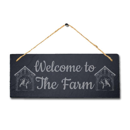Welcome To The Farm Laser Engraved Hanging Slate Farmhouse Decor Plaque Sign