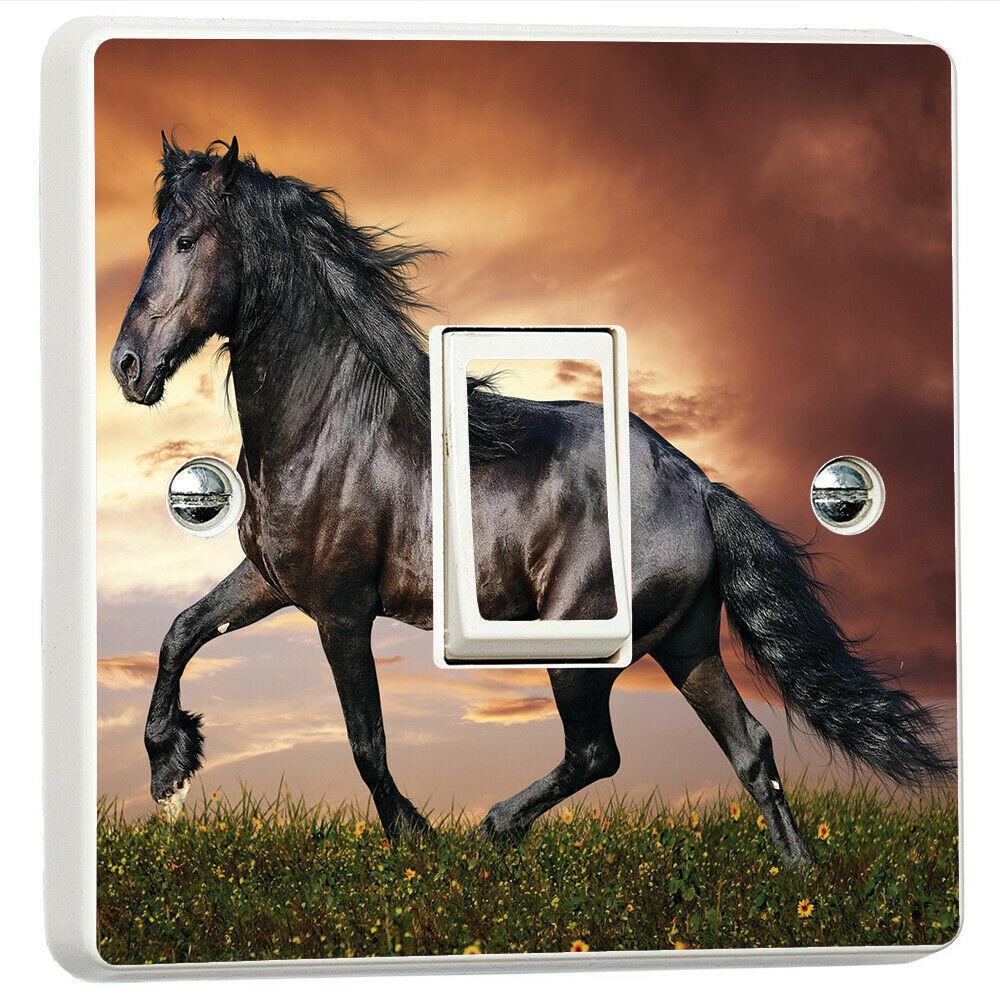 Majestic Black Horse 3d Light Switch Sticker Cover Vinyl Skin Wall Decal Decor
