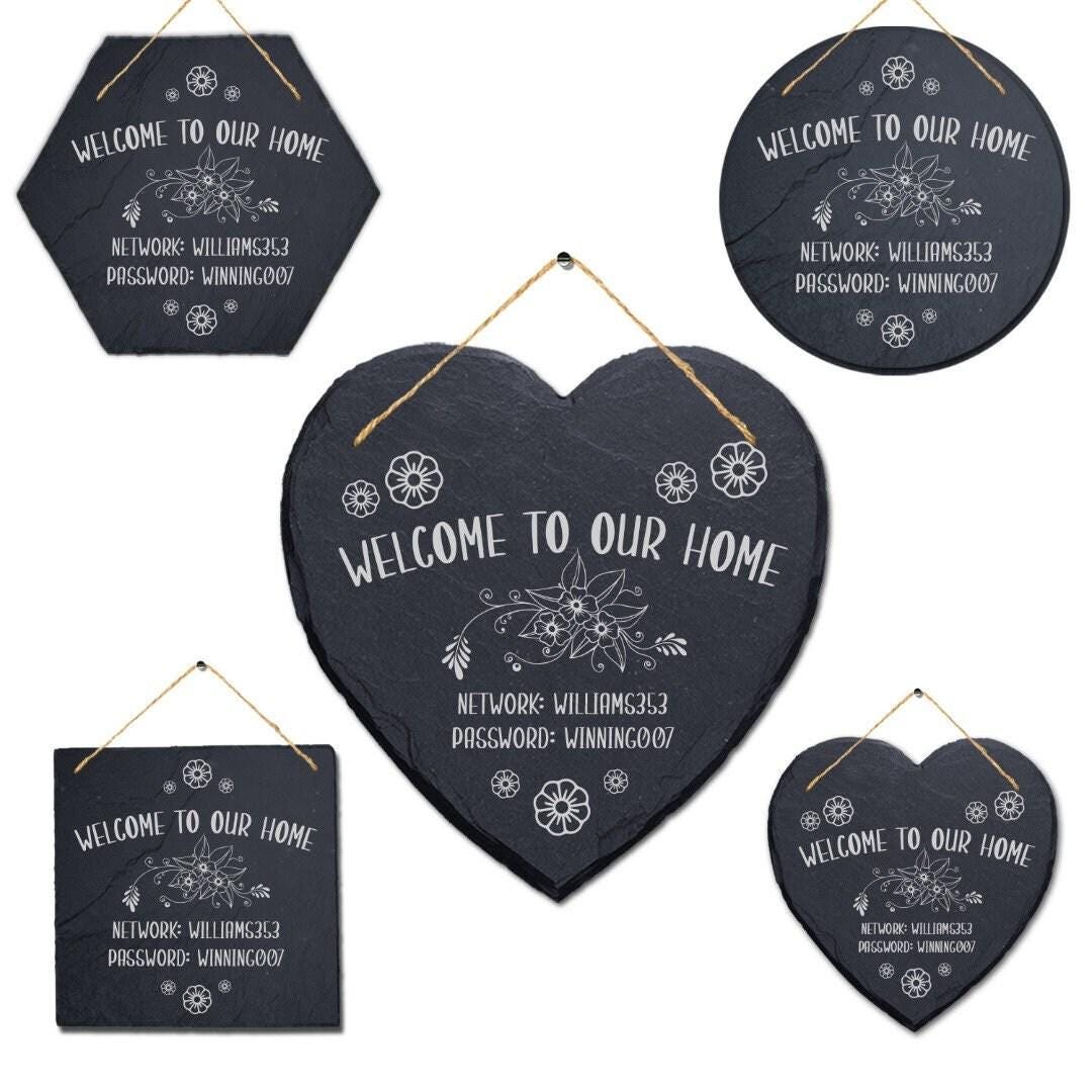 Welcome To Our Home Wifi Password Internet Personalised Hanging Slate Sign