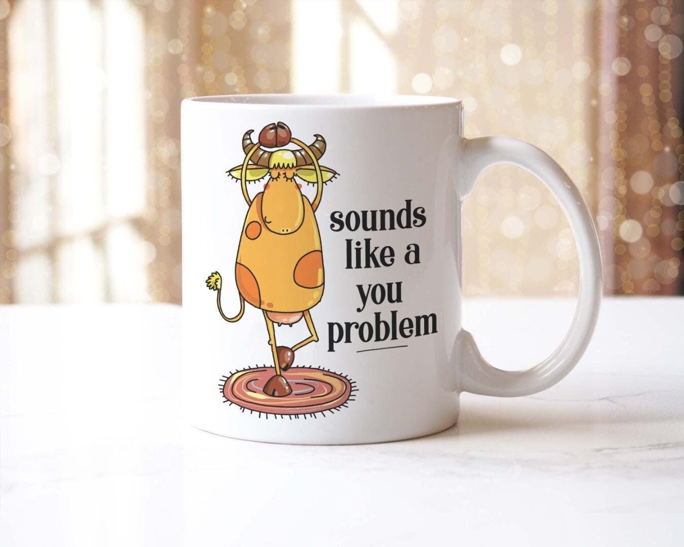 Funny Cow Coffee Mug & Coaster Set, Joke Cup, Office Gift