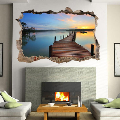 3D Seaport Path Wall Sticker: Coastal Tranquility Decor