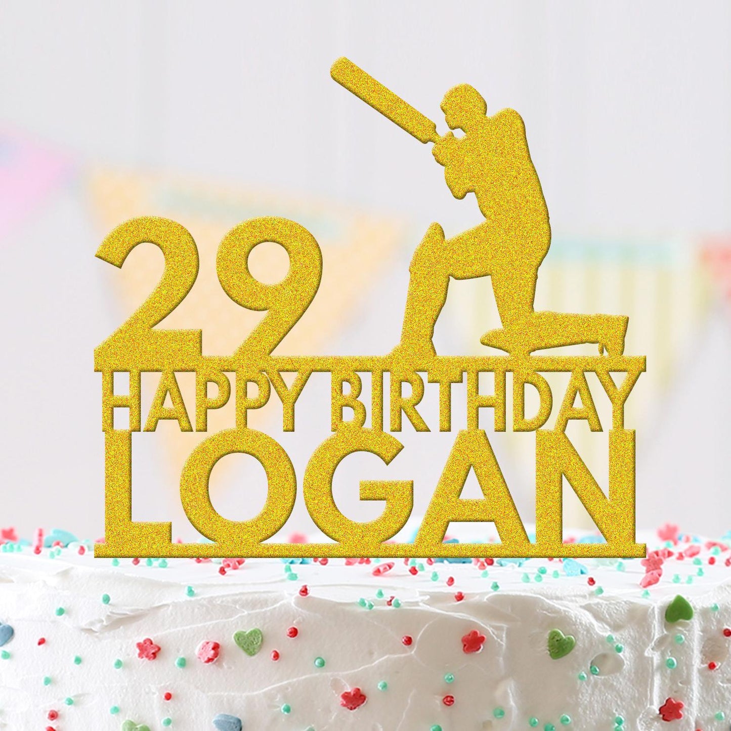 Personalised Acrylic Cricket Lover Birthday Cake Topper Batsman Decoration Gift