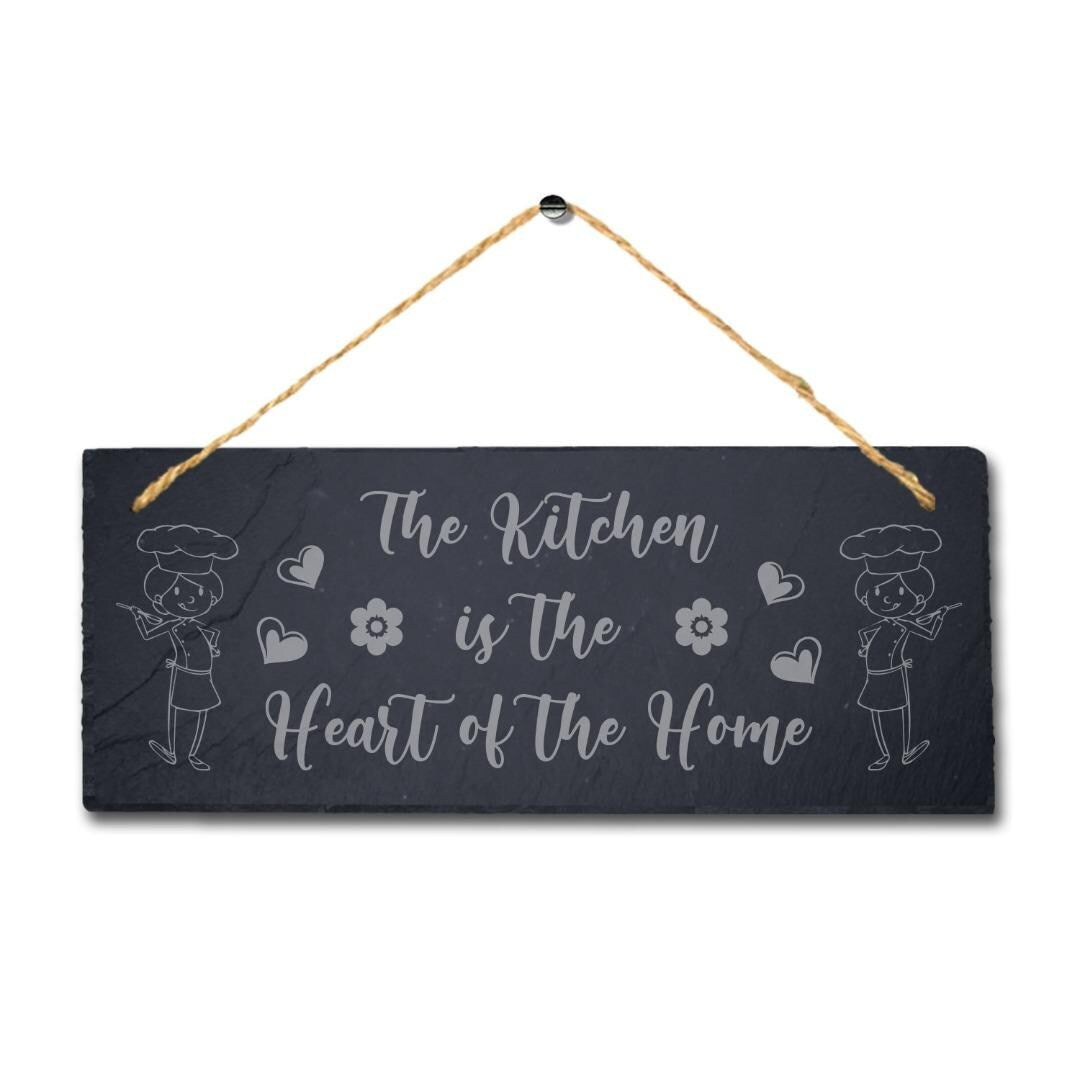 The Kitchen Is The Heart Of Home Laser Engraved Hanging Slate Home Plaque Sign