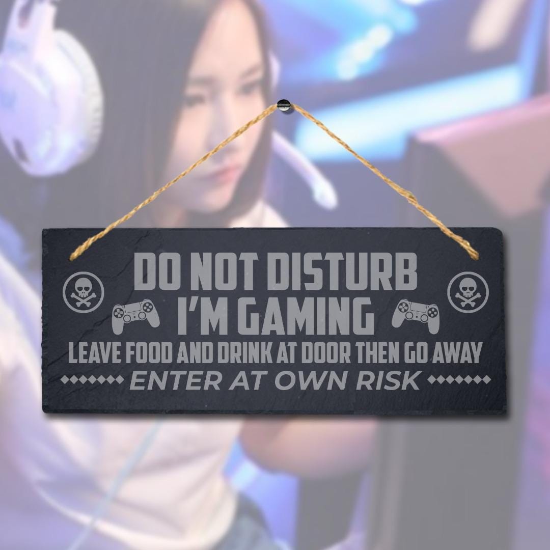 Do Not Disturb Laser Engraved Hanging Slate Gaming Gamer Room Door Plaque Sign