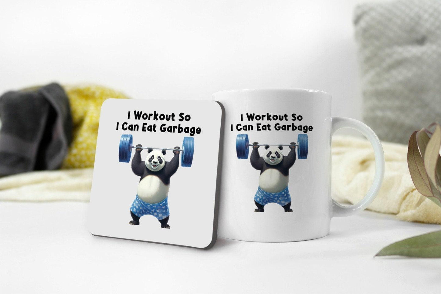 Funny Fitness Panda Coffee Mug & Coaster Set