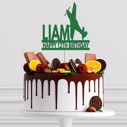 Personalised Glitter Airplane Birthday Cake Topper