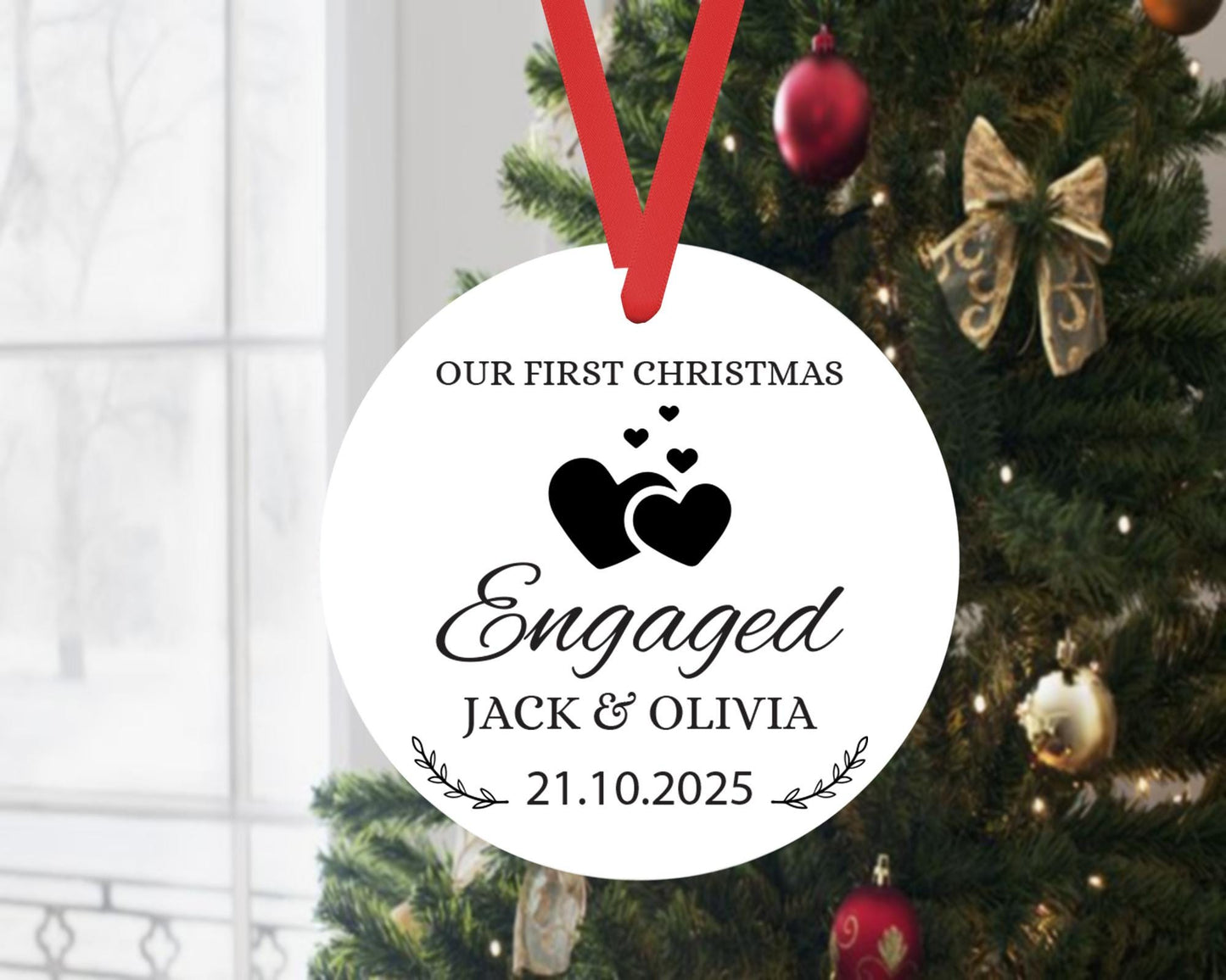 Personalised First Christmas Bauble Engagement Announcement Xmas Ceramic Keepsake Gift