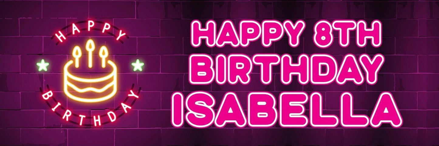 2 Personalised Retro Neon Light Birthday Celebration Banners Decoration Posters