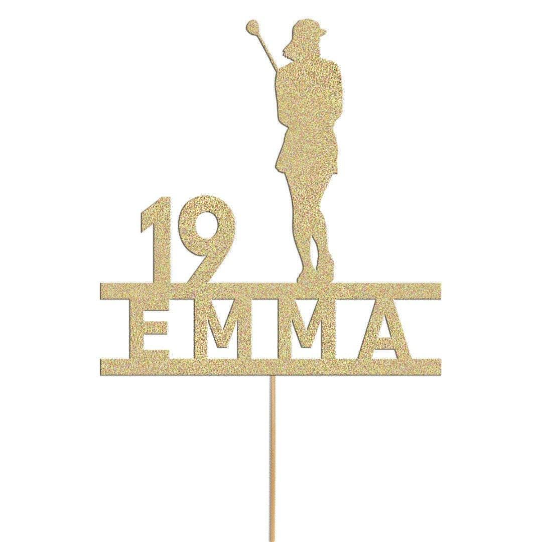 Custom Glitter Woman Golfer Cake Topper: Personalised Name & Age