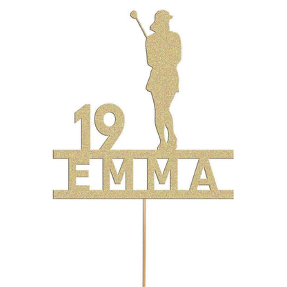 Custom Glitter Woman Golfer Cake Topper: Personalised Name & Age
