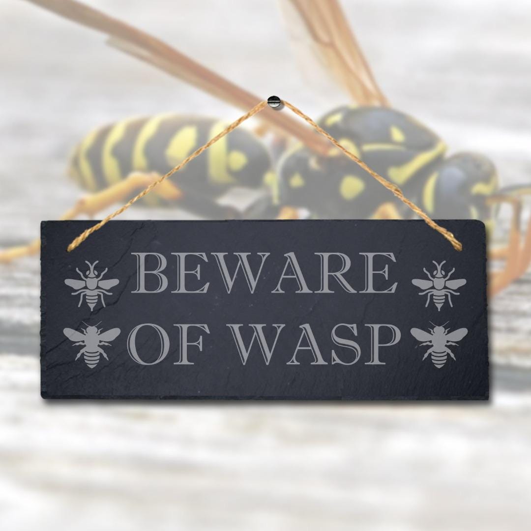 Beware Of Wasp Laser Engraved Hanging Slate Caution Home Decor Plaque Sign