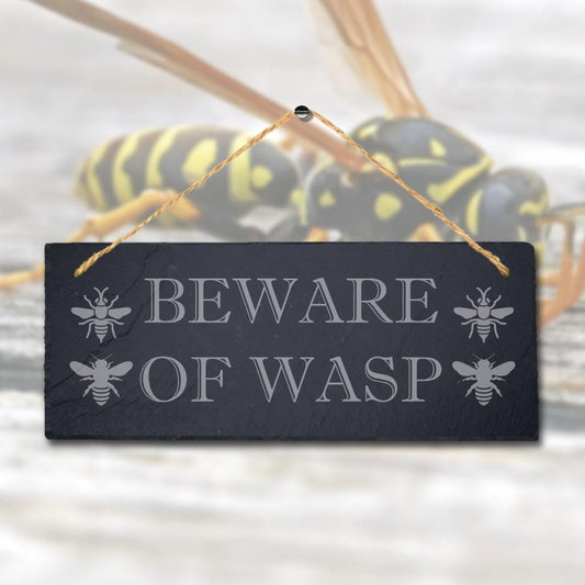 Beware Of Wasp Laser Engraved Hanging Slate Caution Home Decor Plaque Sign