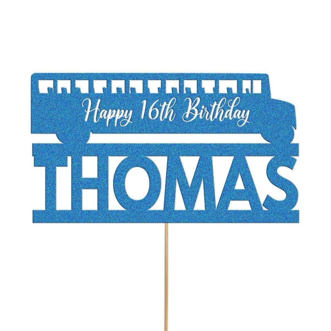 Personalised Glitter Bus Cake Topper: Custom Name & Age