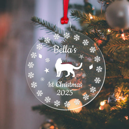 Personalised First Christmas Cat Bauble 1st Xmas Acrylic Tree Decoration Pet Gift
