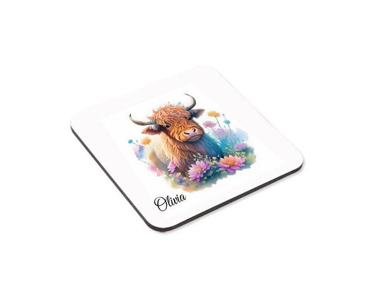 Highland Cow Mug & Coaster Set: Personalised Fluffy Cow Gift