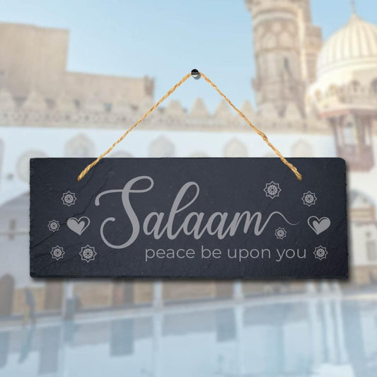 Salam Peace Be Upon You Laser Engraved Islamic Wall Hanging Slate Plaque Sign