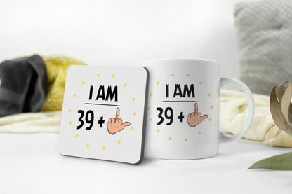 Funny 40th Birthday Mug & Coaster Set: Rude Middle Finger Design