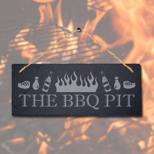 The Bbq Pit Laser Engraved Hanging Slate Chicken Grilled Party Home Plaque Sign
