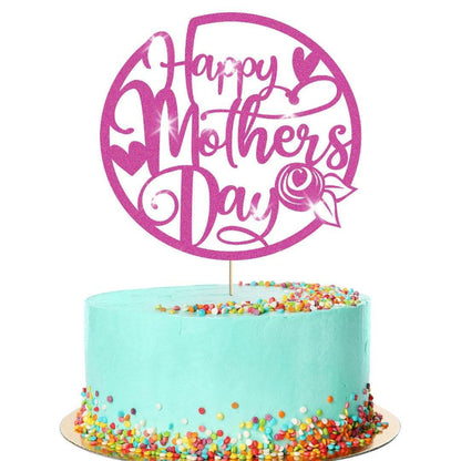 Hearts Design Happy Mothers Day Glitter Cake Topper Birthday Decoration