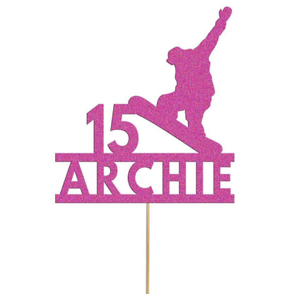 Personalised Glitter Snowboarding Cake Topper: Any Name & Age