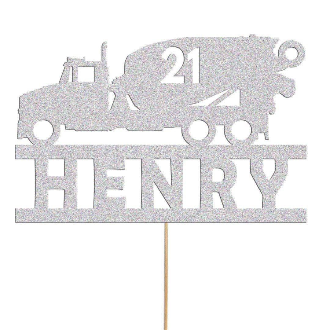 Personalised Glitter Cement Truck Cake Topper: Construction Birthday Decor