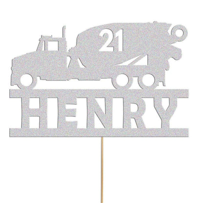 Personalised Glitter Cement Truck Cake Topper: Construction Birthday Decor