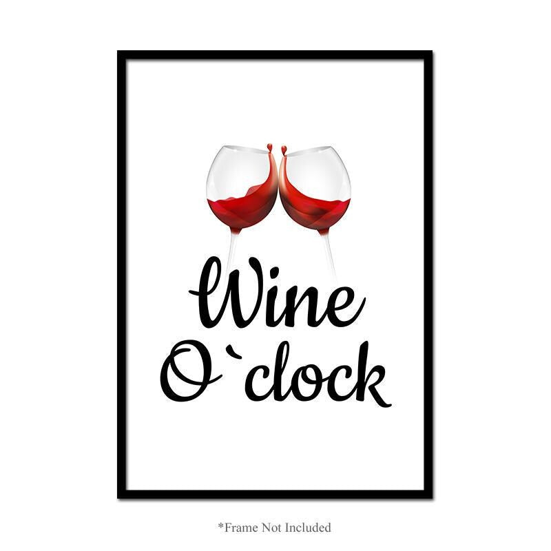 Wine O Clock Wall Art Poster Typography Food Kitchen Quote Home Pub Print Decor