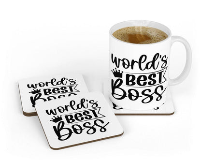 Worlds Best Boss Mug Funny Ceramic Novelty Mug & Coaster Coffee Tea Cup Gift Office Workspace