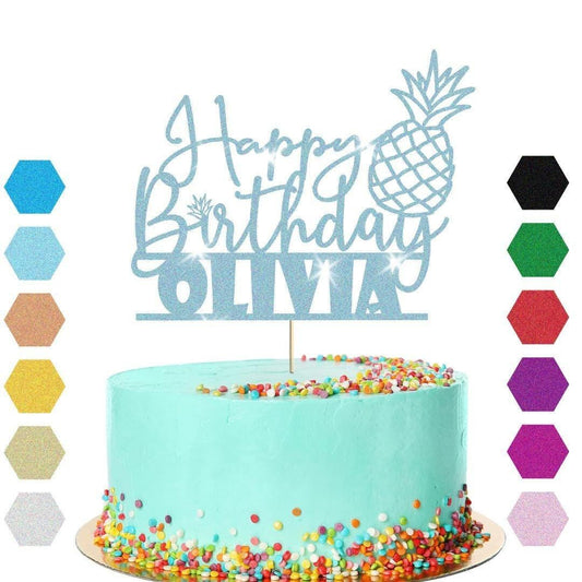 Personalised Pineapple Glitter Happy Birthday Cake Topper Party Cake Decoration
