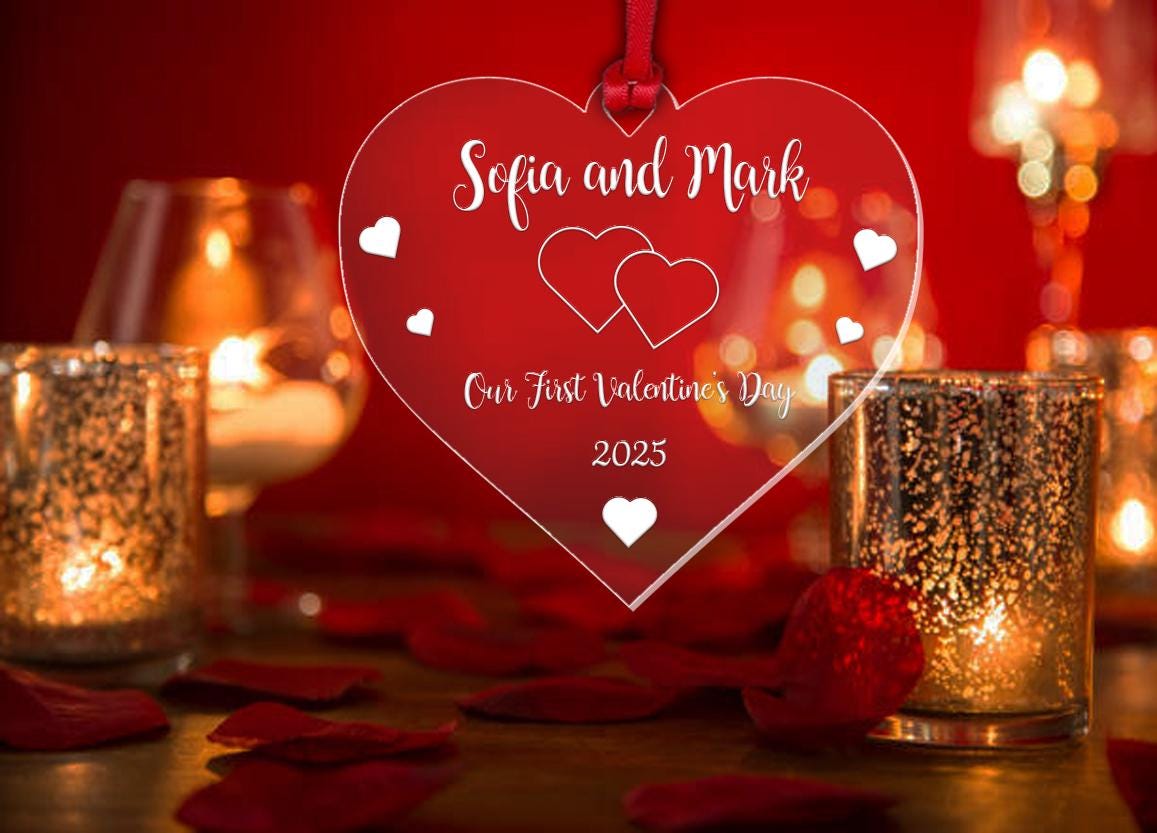 Personalised Our 1st Christmas Bauble Couple Gift First Valentines Day Heart Ornament