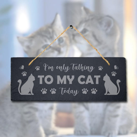 I Am Only Talking To My Cat Engraved Hanging Natural Slate Kitten Plaque Sign