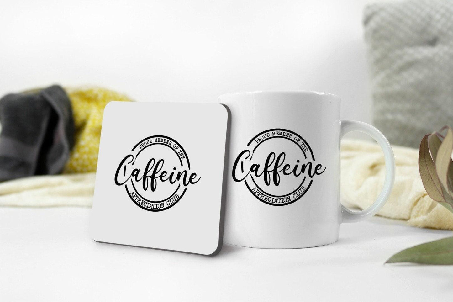 Proud Member Of The Caffeine Appriciation Club - Novelty Mug & Coaster Coffee Tea Cup Gift
